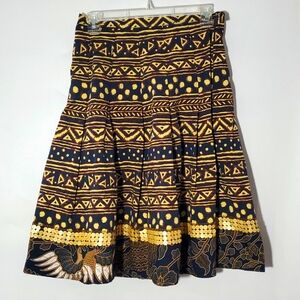 Citrine Pleated Skirt Tribal Aztec Bold Print Linen Size 6